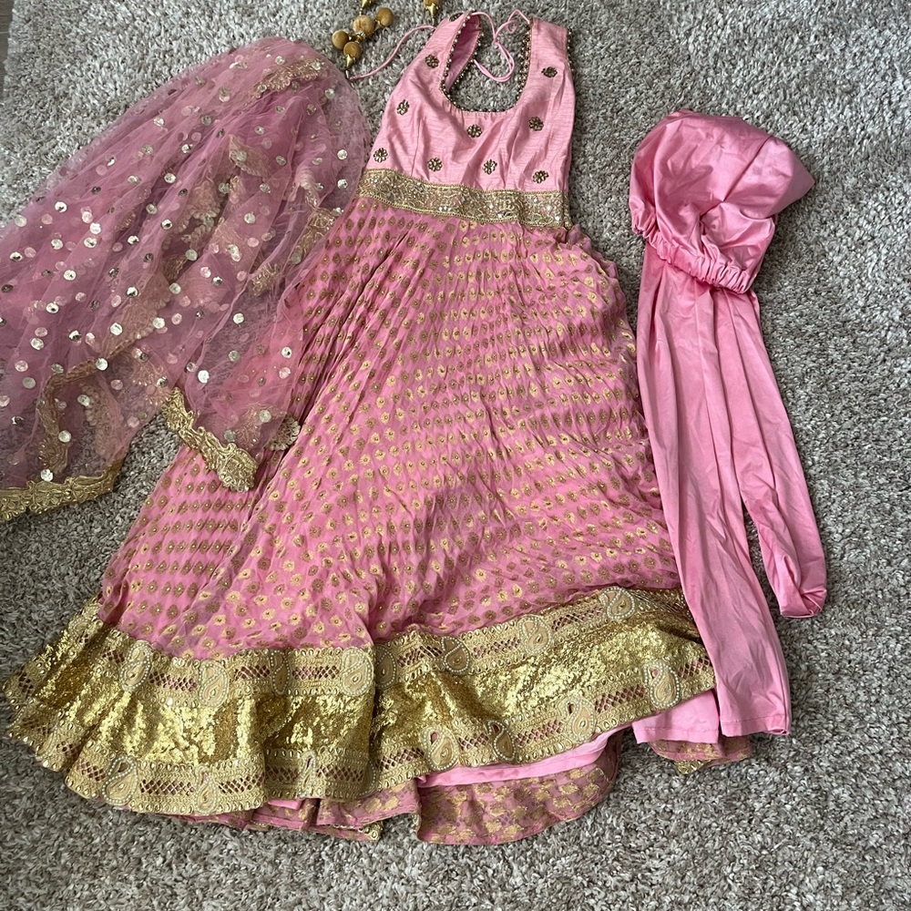 Silk anarkali with pujami and net duppata